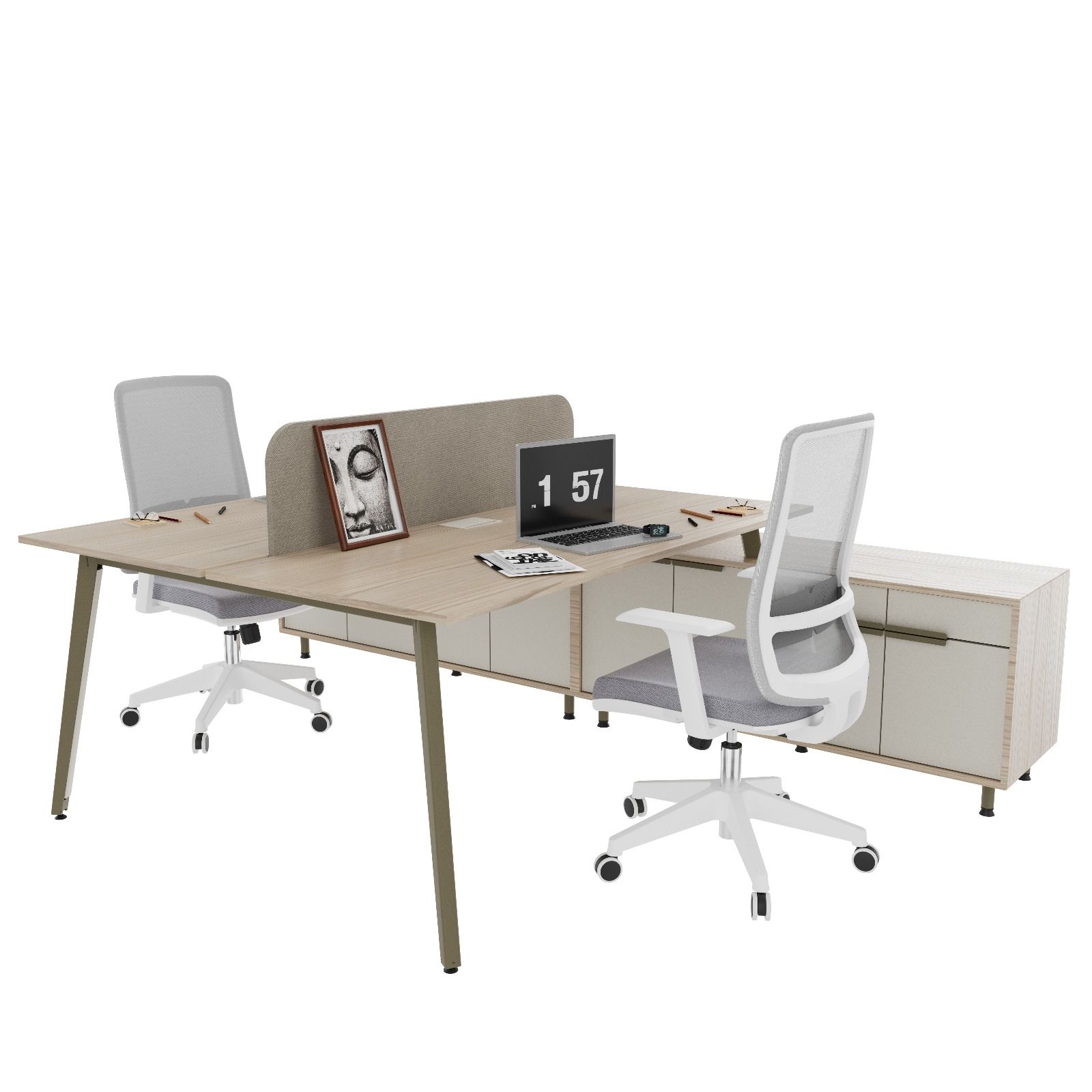 Akr Ofis Kip Etajerli İkili Workstation