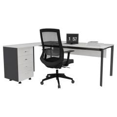 Akr Ofis Corner Çalışma Masası Keson Etajerli