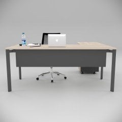 Akr Ofis Corner Çalışma Masası Keson Etajerli Meşe