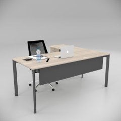 Akr Ofis Corner Çalışma Masası Keson Etajerli Meşe