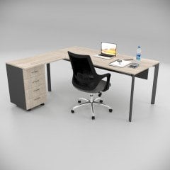Akr Ofis Corner Çalışma Masası Keson Etajerli Meşe