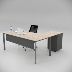 Akr Ofis Corner Çalışma Masası Keson Etajerli Meşe