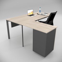 Akr Ofis Corner Çalışma Masası Keson Etajerli Meşe