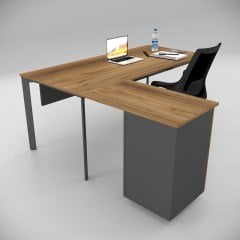 Akr Ofis Corner Çalışma Masası Keson Etajerli Ceviz