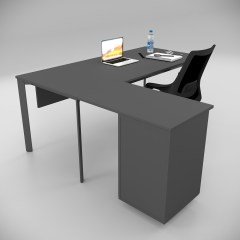 Akr Ofis Corner Ofis Çalışma Masası Keson Etajerli Antrasit