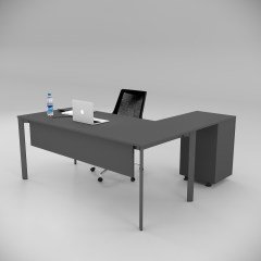 Akr Ofis Corner Ofis Çalışma Masası Keson Etajerli Antrasit