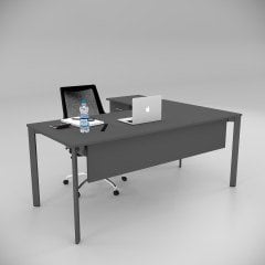 Akr Ofis Corner Ofis Çalışma Masası Keson Etajerli Antrasit