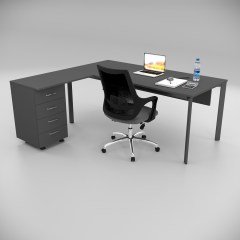 Akr Ofis Corner Ofis Çalışma Masası Keson Etajerli Antrasit