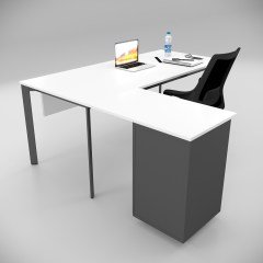 Akr Ofis Corner Çalışma Masası Keson Etajerli Beyaz