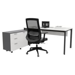 Akr Ofis Corner Çalışma Masası 160cm Alt Etajerli