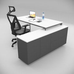 Akr Ofis Corner Çalışma Masası 160cm Alt Etajerli Beyaz