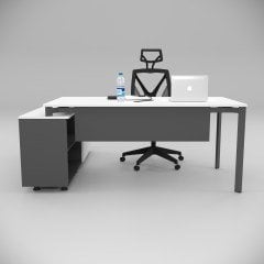 Akr Ofis Corner Çalışma Masası 160cm Alt Etajerli Beyaz