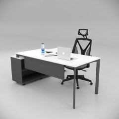 Akr Ofis Corner Çalışma Masası 160cm Alt Etajerli Beyaz