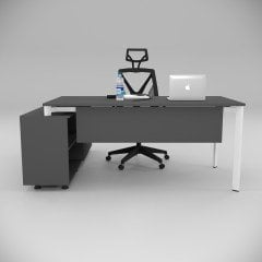 Akr Ofis Corner Çalışma Masası 160cm Alt Etajerli Antrasit