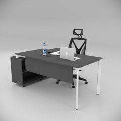 Akr Ofis Corner Çalışma Masası 160cm Alt Etajerli Antrasit