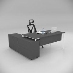 Akr Ofis Corner Çalışma Masası 160cm Alt Etajerli Antrasit