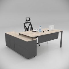 Akr Ofis Corner Çalışma Masası 160cm Alt Etajerli Meşe