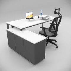 Akr Ofis Corner Çalışma Masası 120cm Alt Etajerli Beyaz