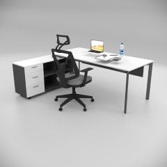 Akr Ofis Corner Çalışma Masası 120cm Alt Etajerli Beyaz