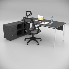 Akr Ofis Corner Çalışma Masası 120cm Alt Etajerli Antrasit