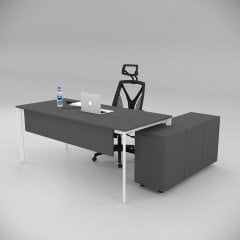 Akr Ofis Corner Çalışma Masası 120cm Alt Etajerli Antrasit