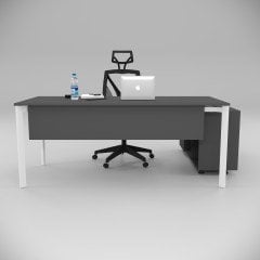 Akr Ofis Corner Çalışma Masası 120cm Alt Etajerli Antrasit