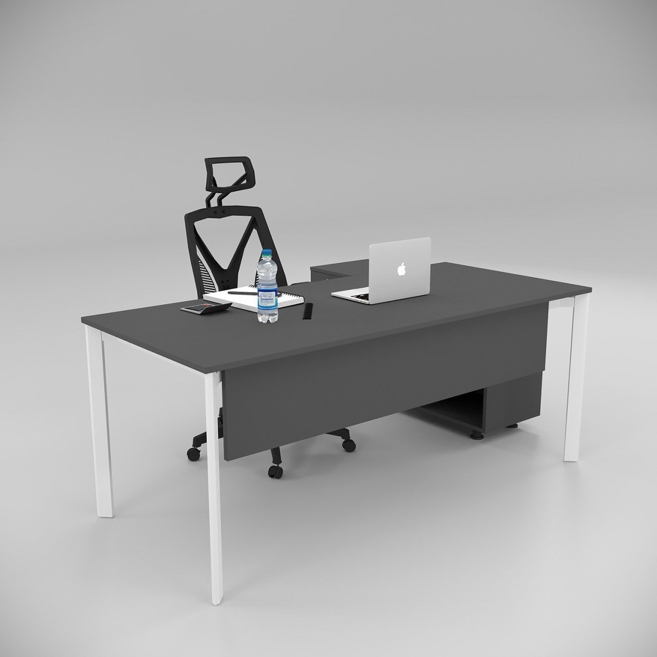 Akr Ofis Corner Çalışma Masası 120cm Alt Etajerli Antrasit