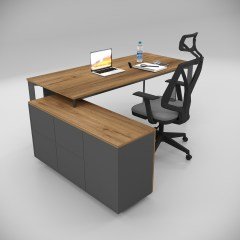 Akr Ofis Corner Ofis Çalışma Masası 120cm Alt Etajerli Ceviz