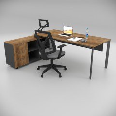 Akr Ofis Corner Ofis Çalışma Masası 120cm Alt Etajerli Ceviz