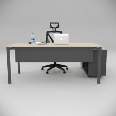Akr Ofis Corner Çalışma Masası 120cm Alt Etajerli Meşe