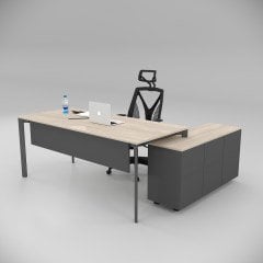 Akr Ofis Corner Çalışma Masası 120cm Alt Etajerli Meşe