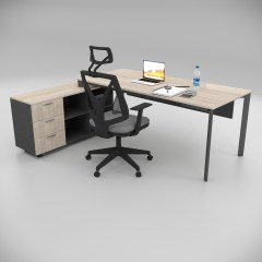 Akr Ofis Corner Çalışma Masası 120cm Alt Etajerli Meşe