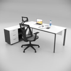 Akr Ofis Corner Ofis Çalışma Masası 80cm Alt Etajerli Beyaz