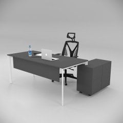 Akr Ofis Corner Çalışma Masası 80cm Alt Etajerli Antrasit