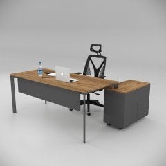 Akr Ofis Corner Çalışma Masası 80cm Alt Etajerli Ceviz