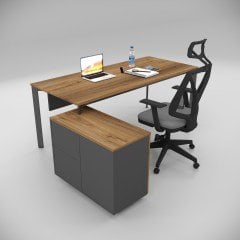 Akr Ofis Corner Çalışma Masası 80cm Alt Etajerli Ceviz