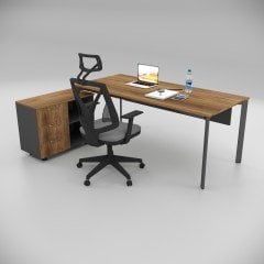 Akr Ofis Corner Çalışma Masası 80cm Alt Etajerli Ceviz