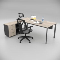 Akr Ofis Corner Ofis Çalışma Masası 80cm Alt Etajerli Ceviz