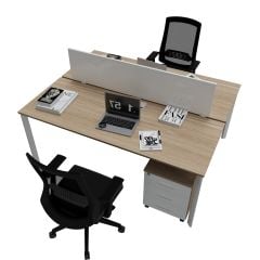 Akr Ofis Corner İkili Alt Etajerli Çalışma Masası Workstation