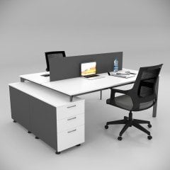 Akr Ofis  Corner İkili 140cm Alt Etajerli Çalışma Masası Workstation Beyaz
