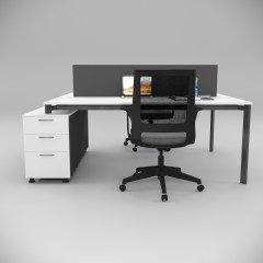 Akr Ofis  Corner İkili 140cm Alt Etajerli Çalışma Masası Workstation Beyaz