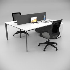 Akr Ofis  Corner İkili 140cm Alt Etajerli Çalışma Masası Workstation Beyaz
