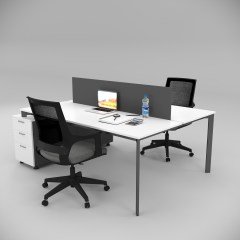 Akr Ofis  Corner İkili 140cm Alt Etajerli Çalışma Masası Workstation Beyaz