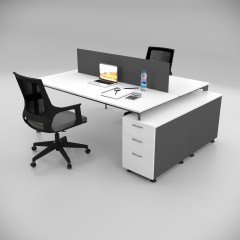Akr Ofis  Corner İkili 140cm Alt Etajerli Çalışma Masası Workstation Beyaz
