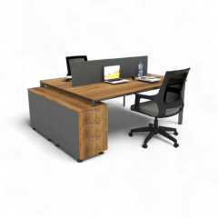 Akr Ofis  Corner İkili 140cm Alt Etajerli Çalışma Masası Workstation