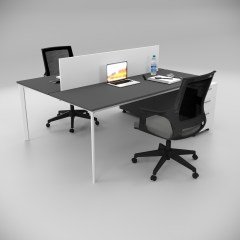 Akr Ofis  Corner İkili 140cm Alt Etajerli Çalışma Masası Workstation Antrasit