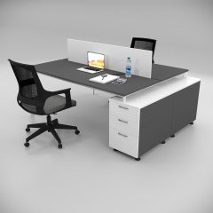 Akr Ofis  Corner İkili 140cm Alt Etajerli Çalışma Masası Workstation Antrasit