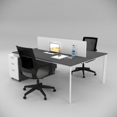 Akr Ofis  Corner İkili 140cm Alt Etajerli Çalışma Masası Workstation Antrasit