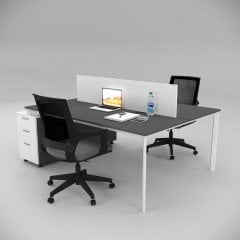 Akr Ofis  Corner İkili 140cm Alt Etajerli Çalışma Masası Workstation Antrasit