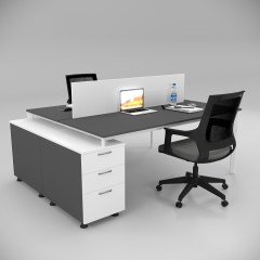 Akr Ofis  Corner İkili 140cm Alt Etajerli Çalışma Masası Workstation Antrasit